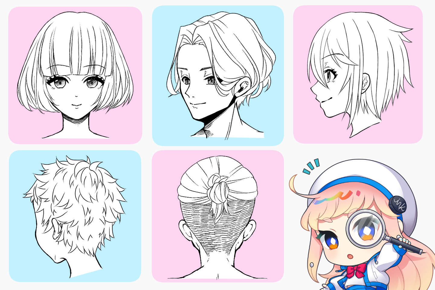 A guide to drawing short hair! Learn different short hair styles for men and women and how to create those illustrations